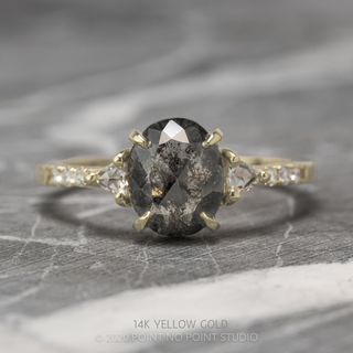 1.77 Carat Black Salt and Pepper Oval Diamond Engagement Ring, Eliza Setting