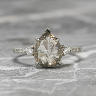 3.16 Carat Salt and Pepper Pear Diamond Engagement Ring, Eliza Setting