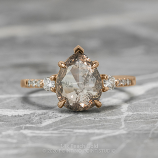3.16 Carat Salt and Pepper Pear Diamond Engagement Ring, Eliza Setting