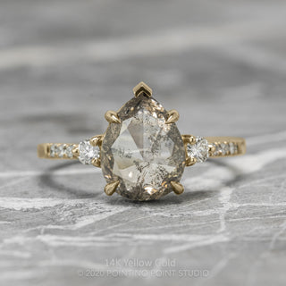 3.16 Carat Salt and Pepper Pear Diamond Engagement Ring, Eliza Setting