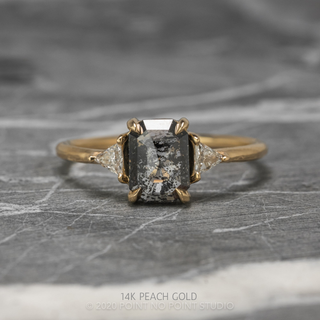 1.52 Carat Black Salt and Pepper Emerald Shaped Diamond Engagement Ring, Zoe Setting