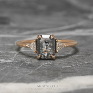 1.52 Carat Black Salt and Pepper Emerald Shaped Diamond Engagement Ring, Zoe Setting