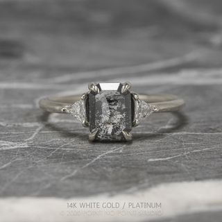 1.52 Carat Black Salt and Pepper Emerald Shaped Diamond Engagement Ring, Zoe Setting