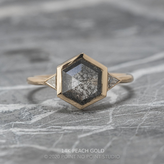 1.47 Carat Black Salt and Pepper Hexagon Diamond Engagement Ring, Bezel Zoe Setting