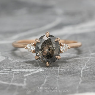 2.87 Carat Black Speckled Oval Diamond Engagement Ring, Madison Setting