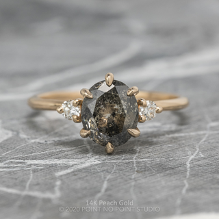 2.87 Carat Black Speckled Oval Diamond Engagement Ring, Madison Setting