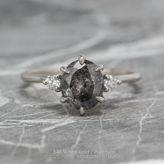 2.87 Carat Black Speckled Oval Diamond Engagement Ring, Madison Setting