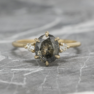 2.87 Carat Black Speckled Oval Diamond Engagement Ring, Madison Setting