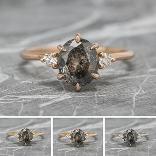 2.87 Carat Black Speckled Oval Diamond Engagement Ring, Madison Setting