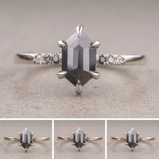 1.18 Carat Black Hexagon Diamond Engagement Ring, Ombre Jules Setting