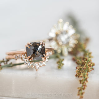 1.90 Carat Black Asscher Diamond Engagement Ring,  Double Prong Jane Setting, 14k Rose Gold