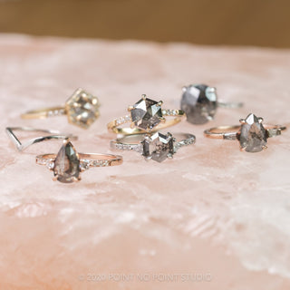 1.25 Carat Black Speckled Hexagon Diamond Engagement Ring, Eliza Setting, Platinum