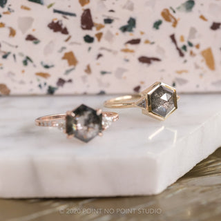 1.21 Carat Black Speckled Hexagon Diamond Engagement Ring, Zoe Setting, 14K Yellow Gold