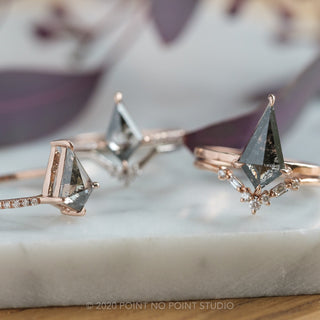 3.66 Carat Black Speckled Kite Diamond Engagement Ring, Jane Setting, 14k Rose Gold