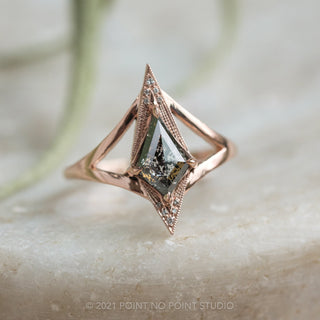 1 Carat Black Speckled Kite Diamond Engagement Ring, Arwen Setting, 14K Rose Gold