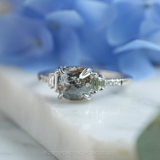 salt and pepper cushion diamond ring