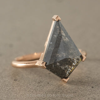 3.15 Carat Black Speckled Kite Diamond Engagement Ring, Charlize Setting, 14k Rose Gold