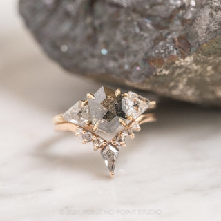 2.57 Carat Black Speckled Hexagon Diamond Engagement Ring, Zoe Setting, 14K Yellow Gold