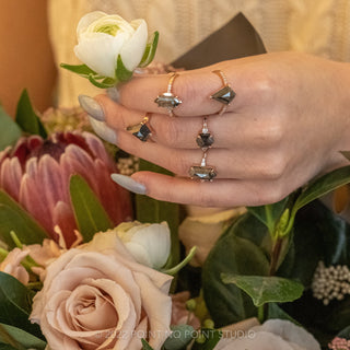 1.42 Carat Black Speckled Hexagon Diamond Engagement Ring, Ombre Eliza Setting, 14K Rose Gold