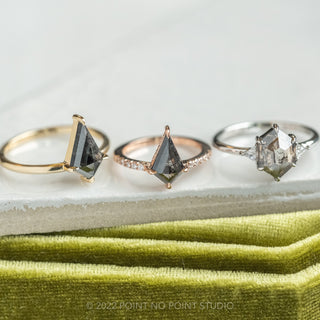 1.24 Carat Black Speckled Kite Diamond Engagement Ring, Juliette Setting, 14K Rose Gold