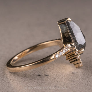 3.72 Carat Salt and Pepper Pear Diamond Engagement Ring, Avaline Setting, 14K Yellow Gold