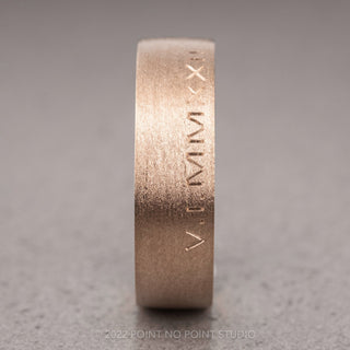 6mm 14K Peach Gold Mens Wedding Band, Roman Numeral Matte