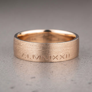 6mm 14K Peach Gold Mens Wedding Band, Roman Numeral Matte