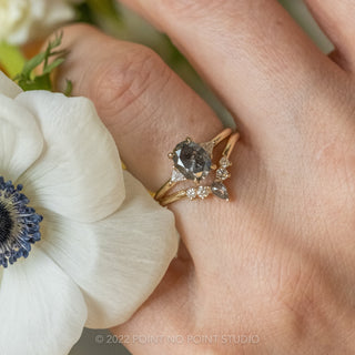 1.15 Carat Salt and Pepper Oval Diamond Engagement Ring, Zoe Setting, 14K Yellow Gold