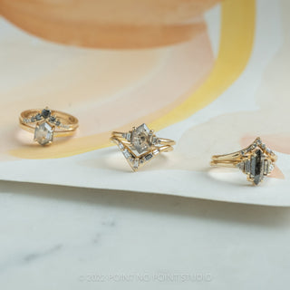 .87 Carat Betty Salt and Pepper Hexagon Diamond Engagement Ring, Betty Setting, 14K Yellow Gold