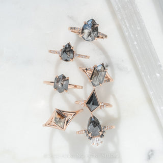 2.26 Carat Black Speckled Pear Diamond Engagement Ring, Ombre Wren Setting, 14K Rose Gold