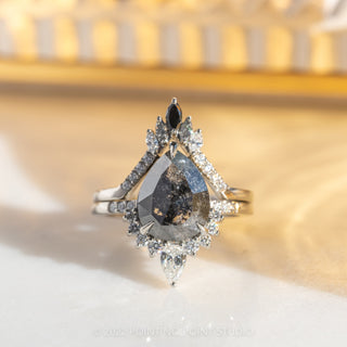 2.69 Carat Salt and Pepper Pear Diamond Engagement Ring, Avaline Setting, 14K White Gold