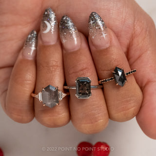 1.41 Carat Black Hexagon Diamond Engagement Ring, Black Diamond Jules Setting