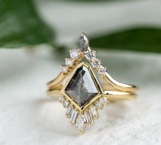 1.23 Carat Salt and Pepper Geo Kite Diamond Engagement Ring, Bezel Wren Setting