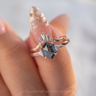 1.55 Carat Black Speckled Hexagon Diamond Engagement Ring, Zoe Setting, 14K Rose Gold