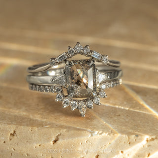 1.22 Carat Salt and Pepper Emerald Shaped Diamond Engagement Ring, Zoe Setting, 14K White Gold