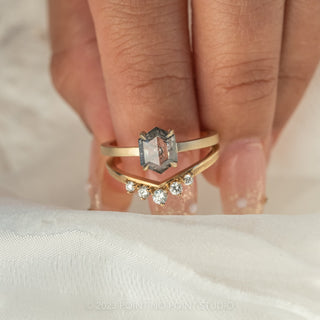 1.20 Carat Salt and Pepper Hexagon Diamond Engagement Ring, Jane Setting, 14K Yellow Gold