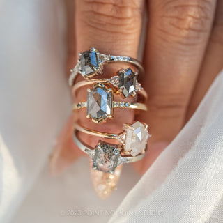 1.26 Carat Black Speckled Hexagon Diamond Engagement Ring, Quinn Setting, 14k Rose Gold