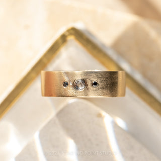 Rose Cut Salt and Pepper Diamond Mens Ring, Comfort Fit, 14K Yellow Gold