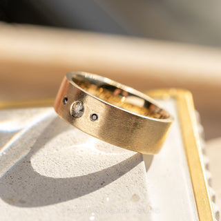 Rose Cut Salt and Pepper Diamond Mens Ring, Comfort Fit, 14K Yellow Gold