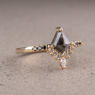 .76 Carat Salt and Pepper Kite Diamond Engagement Ring, Black and White Diamond Avaline Setting, 14K Yellow Gold