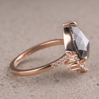 3.73 Carat Black Speckled Pear Diamond Engagement Ring, Avaline Setting, 14K Rose Gold