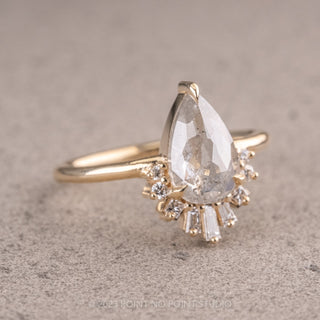 1.55 Carat Salt and Pepper Pear Diamond Engagement Ring, Wren Setting, 14K Yellow Gold