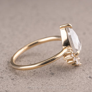 1.55 Carat Salt and Pepper Pear Diamond Engagement Ring, Wren Setting, 14K Yellow Gold
