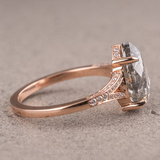 2.81 Carat Salt and Pepper Pear Diamond Engagement Ring, River Setting, 14K Rose Gold