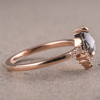 1.12 Carat Salt and Pepper Pear Diamond Engagement Ring, Avaline Setting, 14K Rose Gold