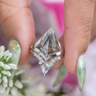 White Kite & Baguette Diamond Wedding Ring, Athena Setting, 14k White Gold