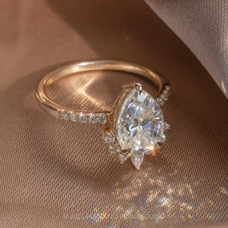2.46 Carat Pear Moissanite Engagement Ring, Kanara Setting, 14K Yellow Gold