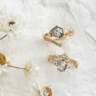 1.39 Carat Salt and Pepper Hexagon Diamond Engagement Ring, Zoe Setting, 14K Yellow Gold