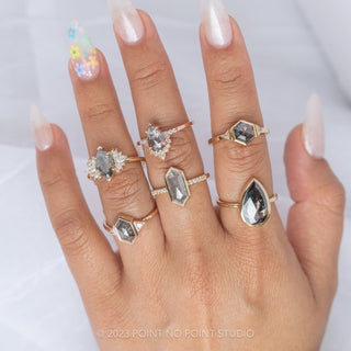 1.39 Carat Salt and Pepper Hexagon Diamond Engagement Ring, Zoe Setting, 14K Yellow Gold