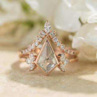 1.48 Carat Salt and Pepper Kite Diamond Engagement Ring, Bezel Quinn Setting, 14K Rose Gold
